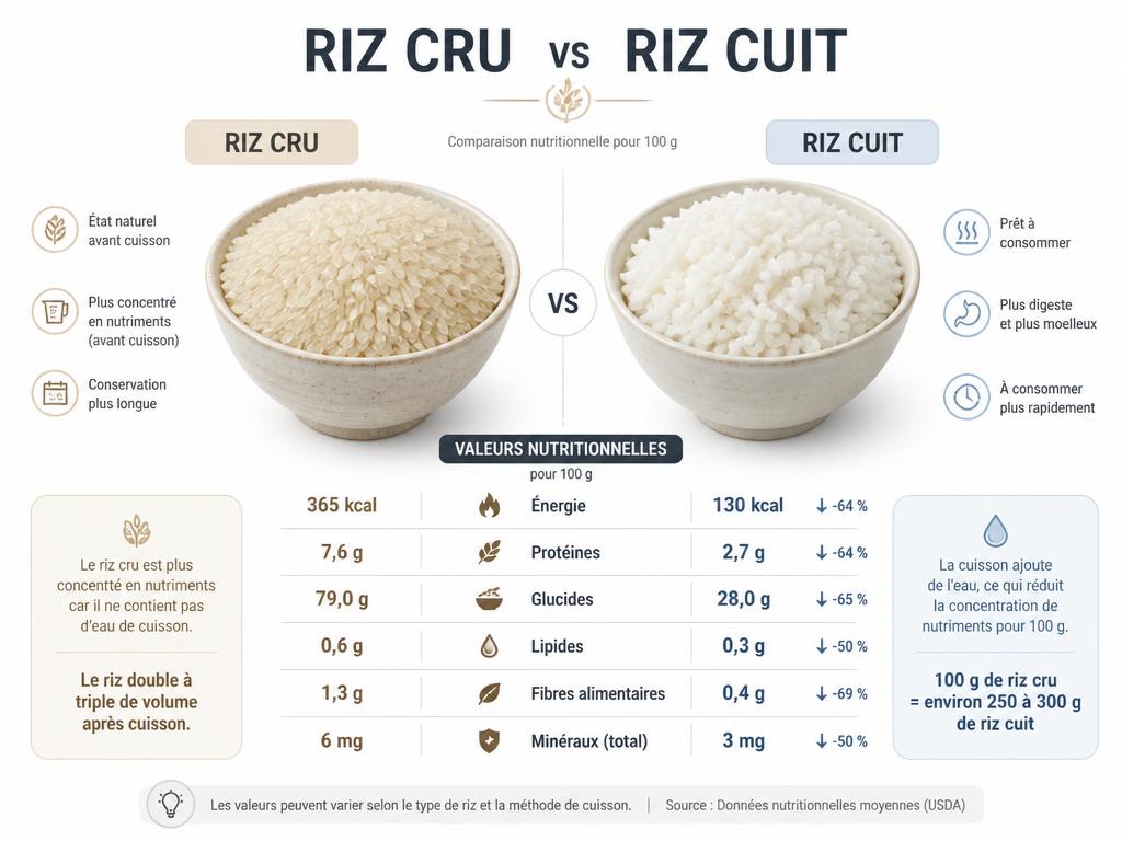 calories riz basmati cuit ou cru