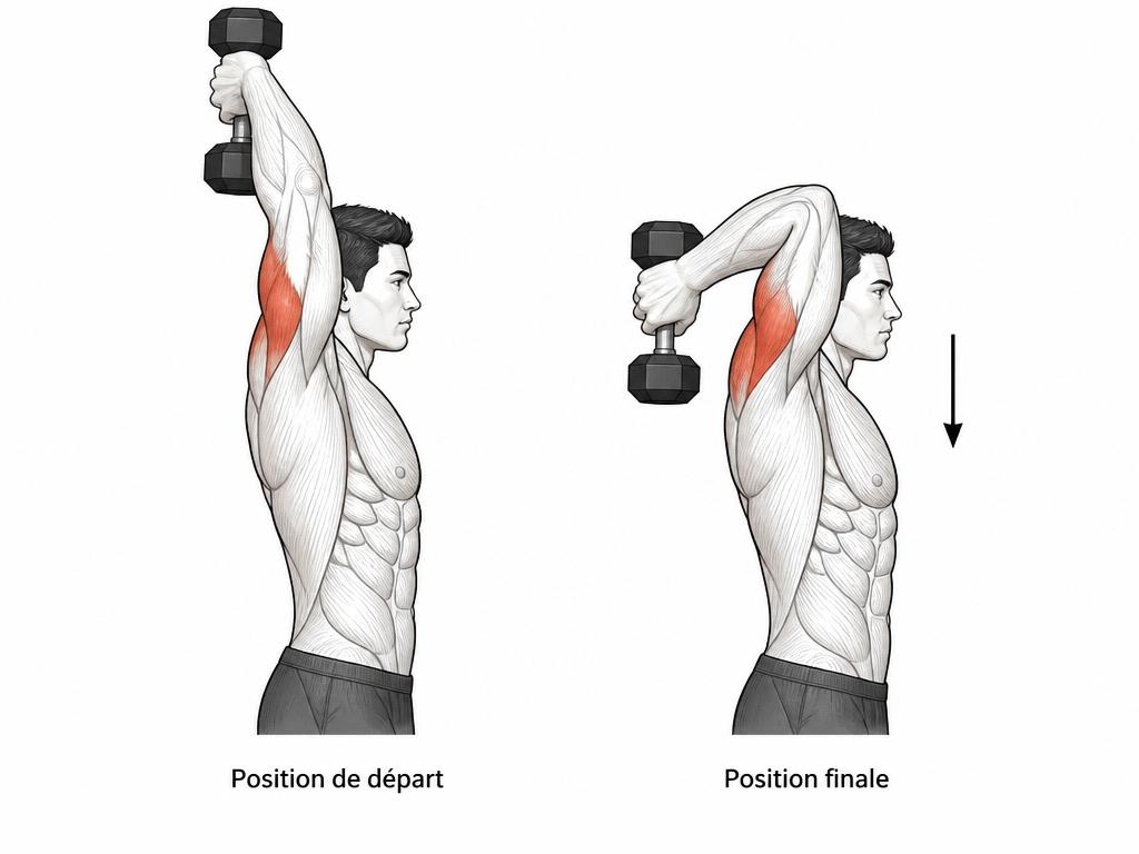 extensions triceps au dessus de la tête avec haltère