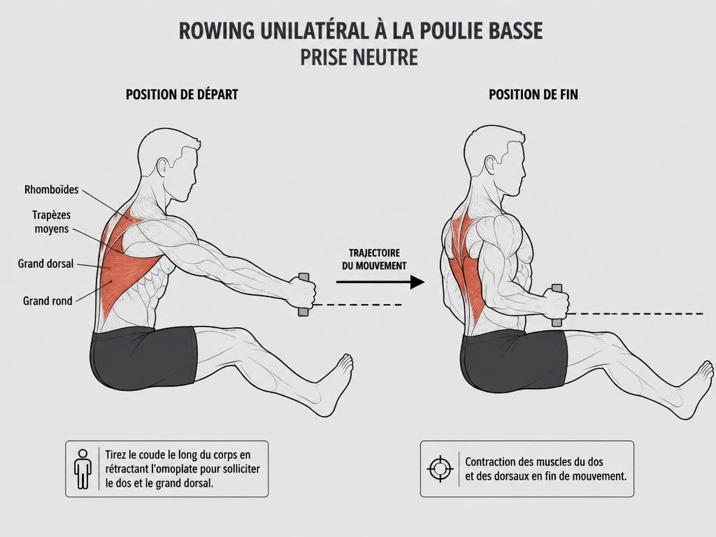 rowing poulie basse prise neutre ou large