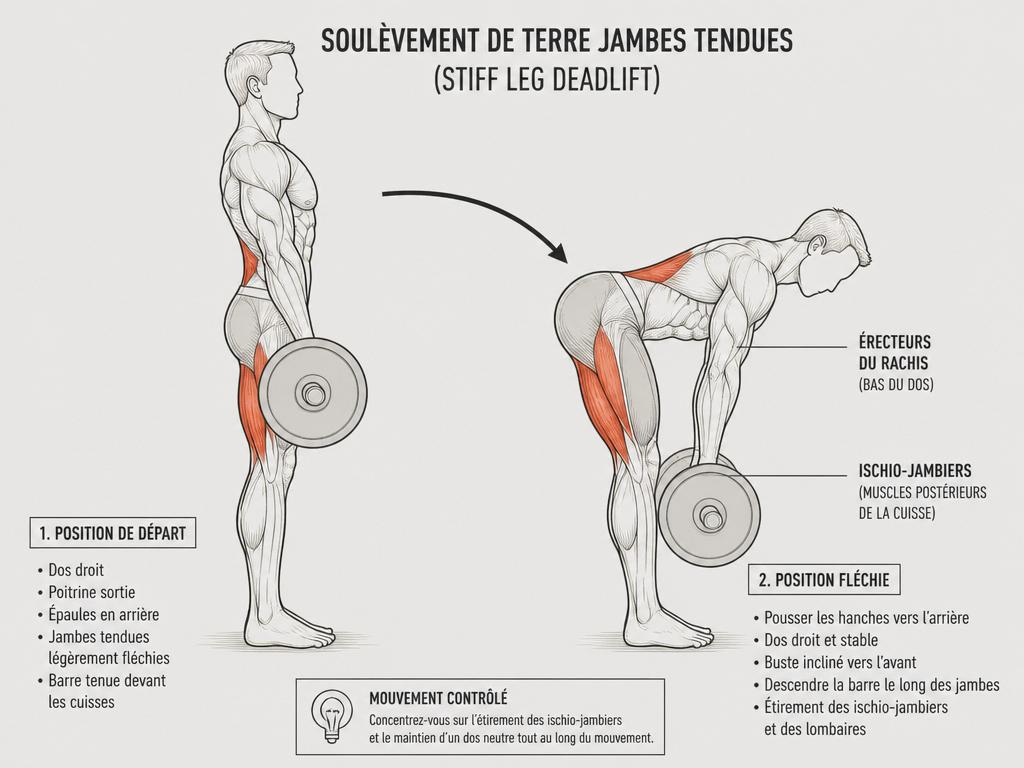soulevé de terre jambes semi tendues barre