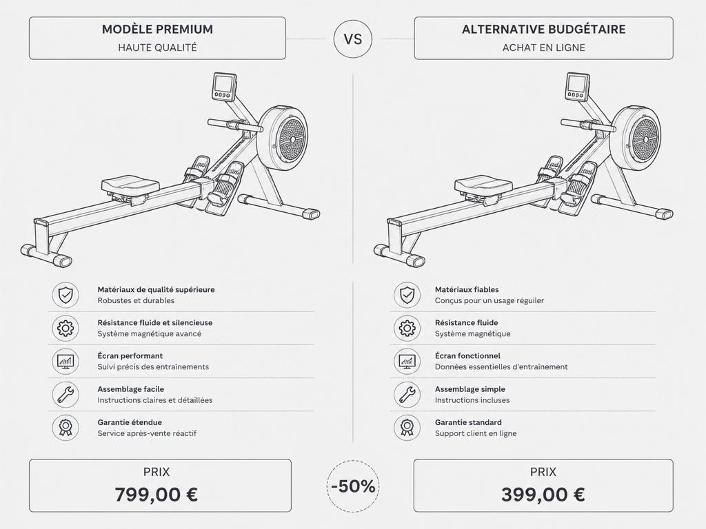 Comparaison visuelle de deux appareils de fitness identiques à prix différents